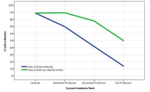 Percentage of DOM faculty members with a mentor, rated by rank.